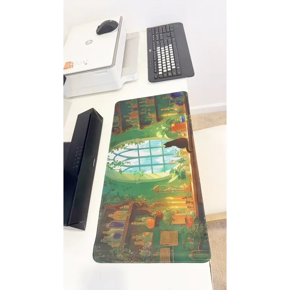 Greenhouse Cat Scenery Extended Mouse Pad